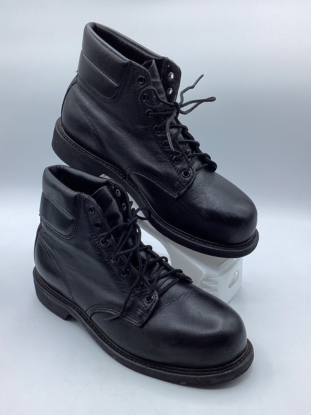 Bates Black Leather Lace-Up Work Boots